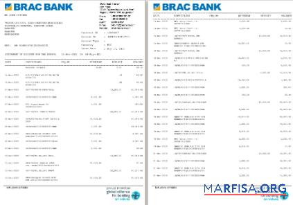 Blank Bangladesh BRAC bank statement word 1 2 pages example